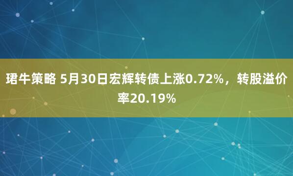 珺牛策略 5月30日宏辉转债上涨0.72%，转股溢价率20.19%